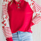 Heart Striped Raglan Sleeve Henley Top