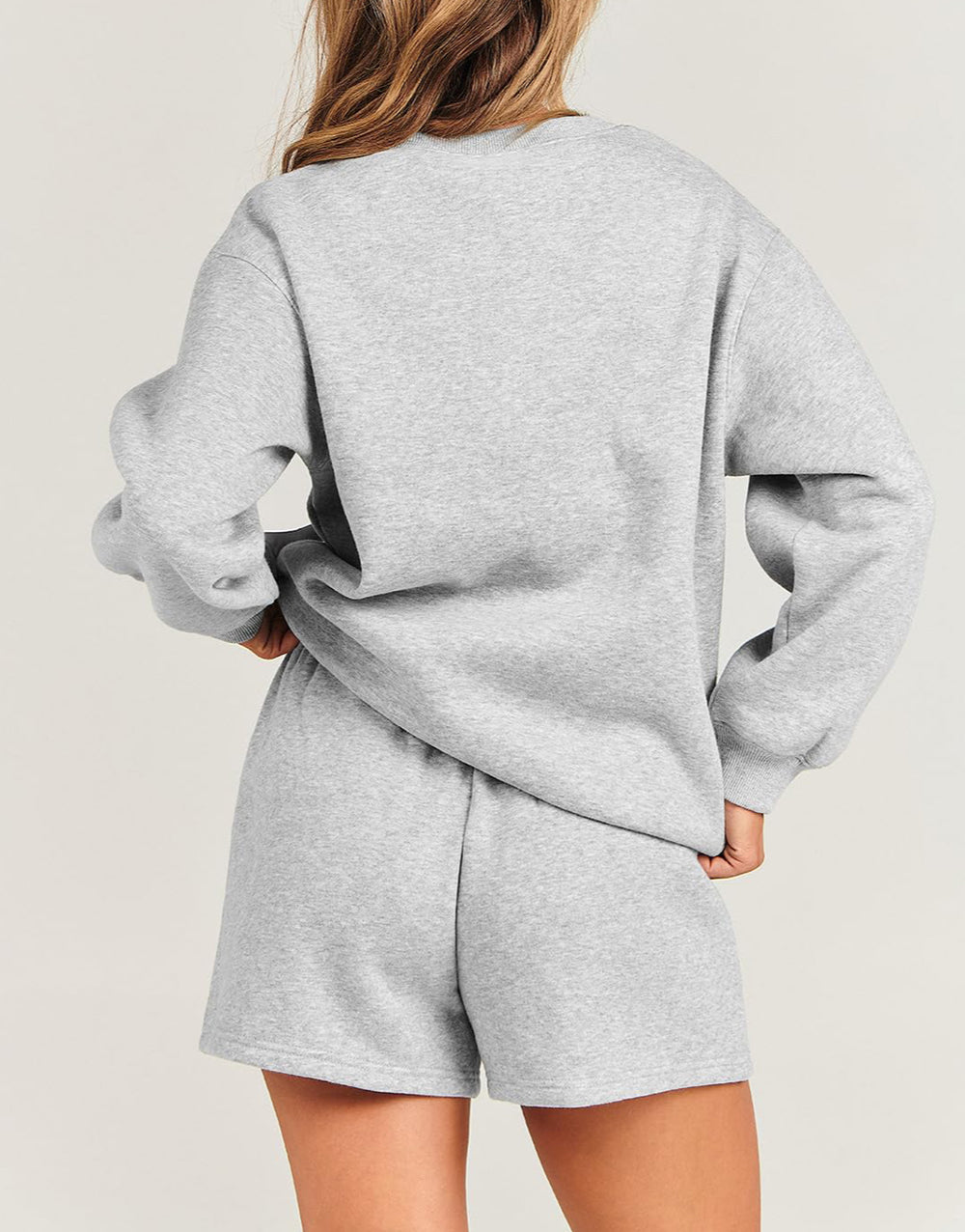 Solid Pullover Sweatshirt and Shorts 2 Piece Set