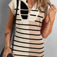 Stripe Color Block Quarter Zip Collar Short Sleeve Sweater Dress