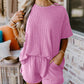Ribbed Textured Knit Loose Fit Tee and Shorts Set