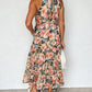 Boho Floral Print Knotted Halter Ruffled Maxi Dress