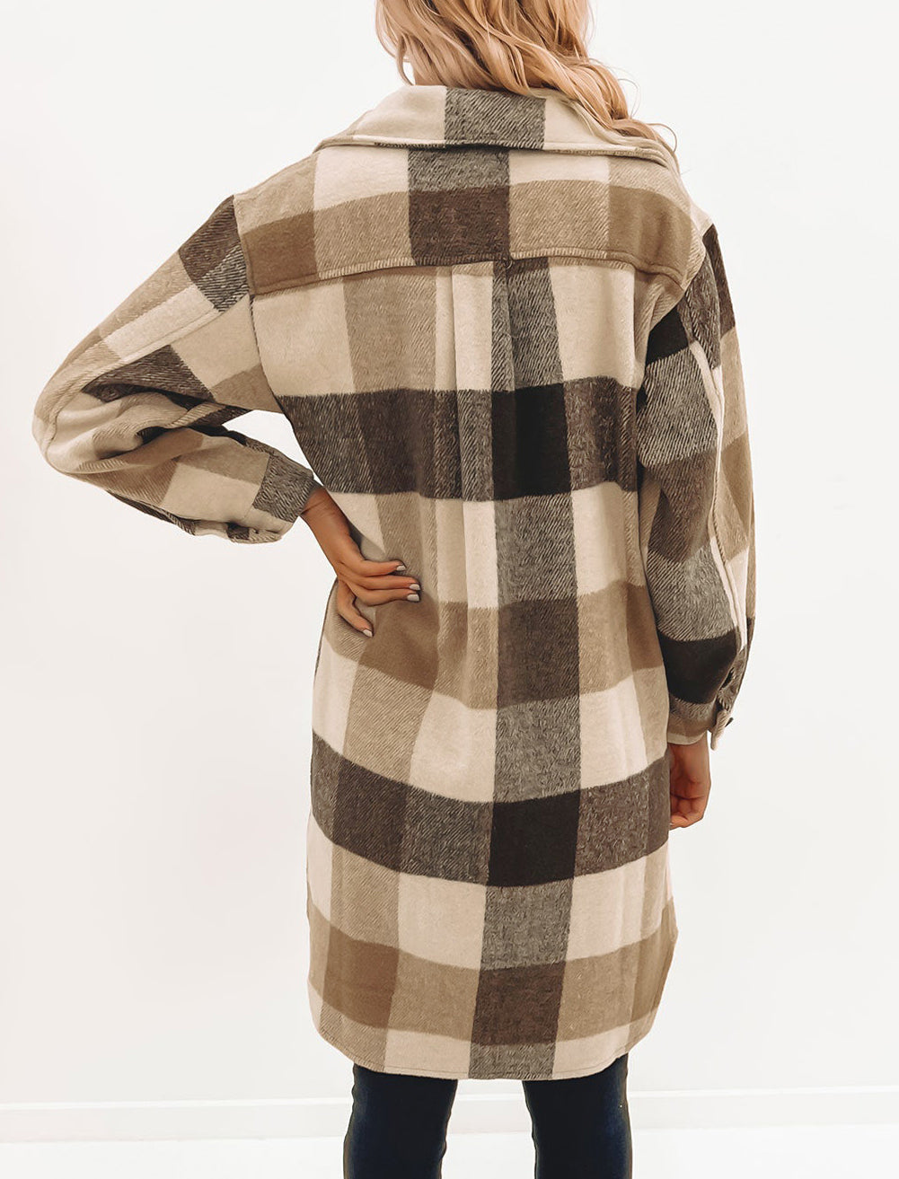 Plaid Button-Down Flap Pocket Long Shacket