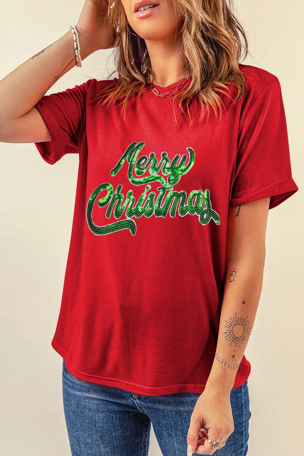 Merry Christmas Graphic Crewneck T Shirt