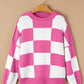 Stripe Checkered Bishop Sleeve Sweater