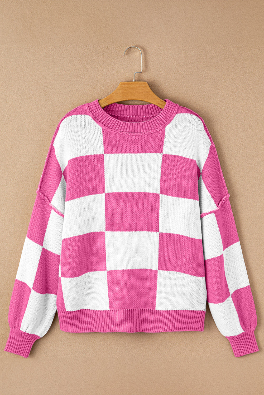 Stripe Checkered Bishop Sleeve Sweater