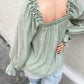 Ruffled Square Neck Cuffs Long Sleeve Blouse