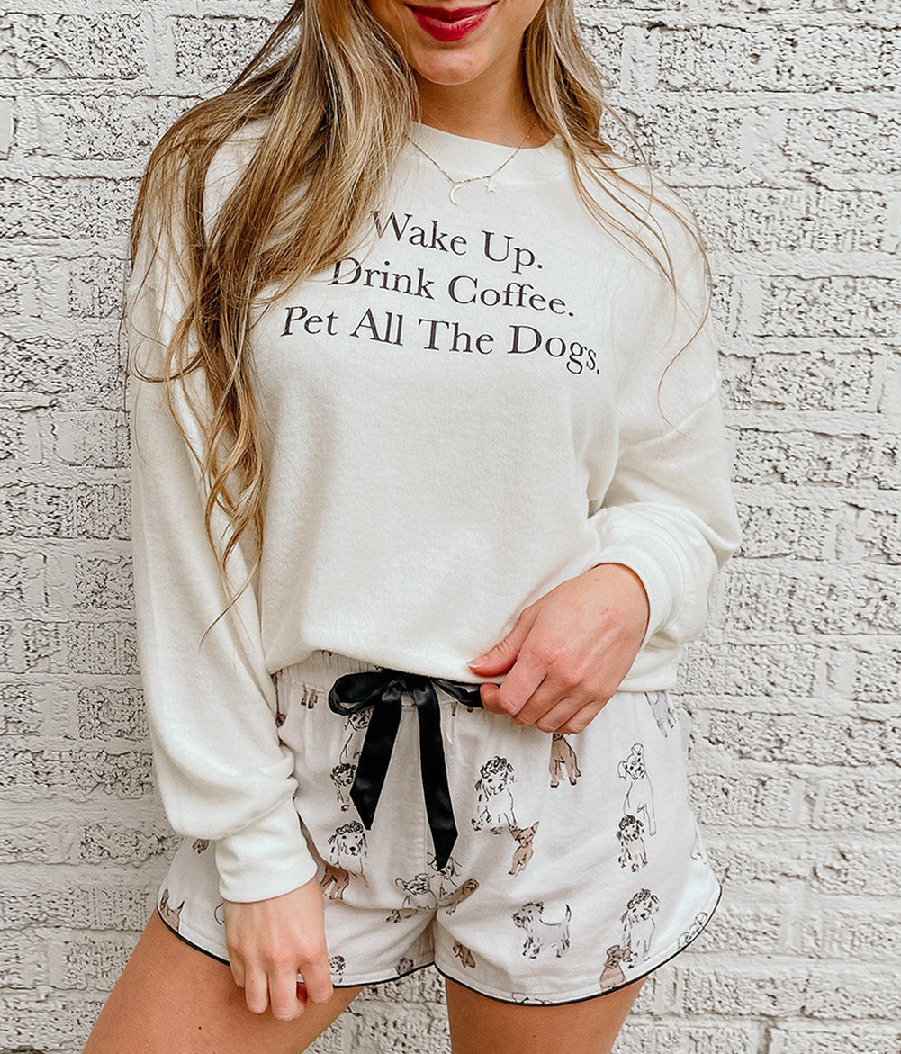 Long Sleeve Letters Pullover and Animal Shorts Lounge Set