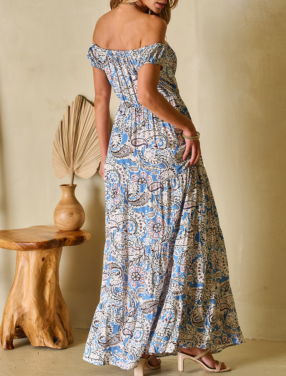 Boho Paisley Print Off Shoulder Maxi Dress