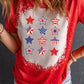 American Flag Stars Bleached Print Short Sleeve T Shirt