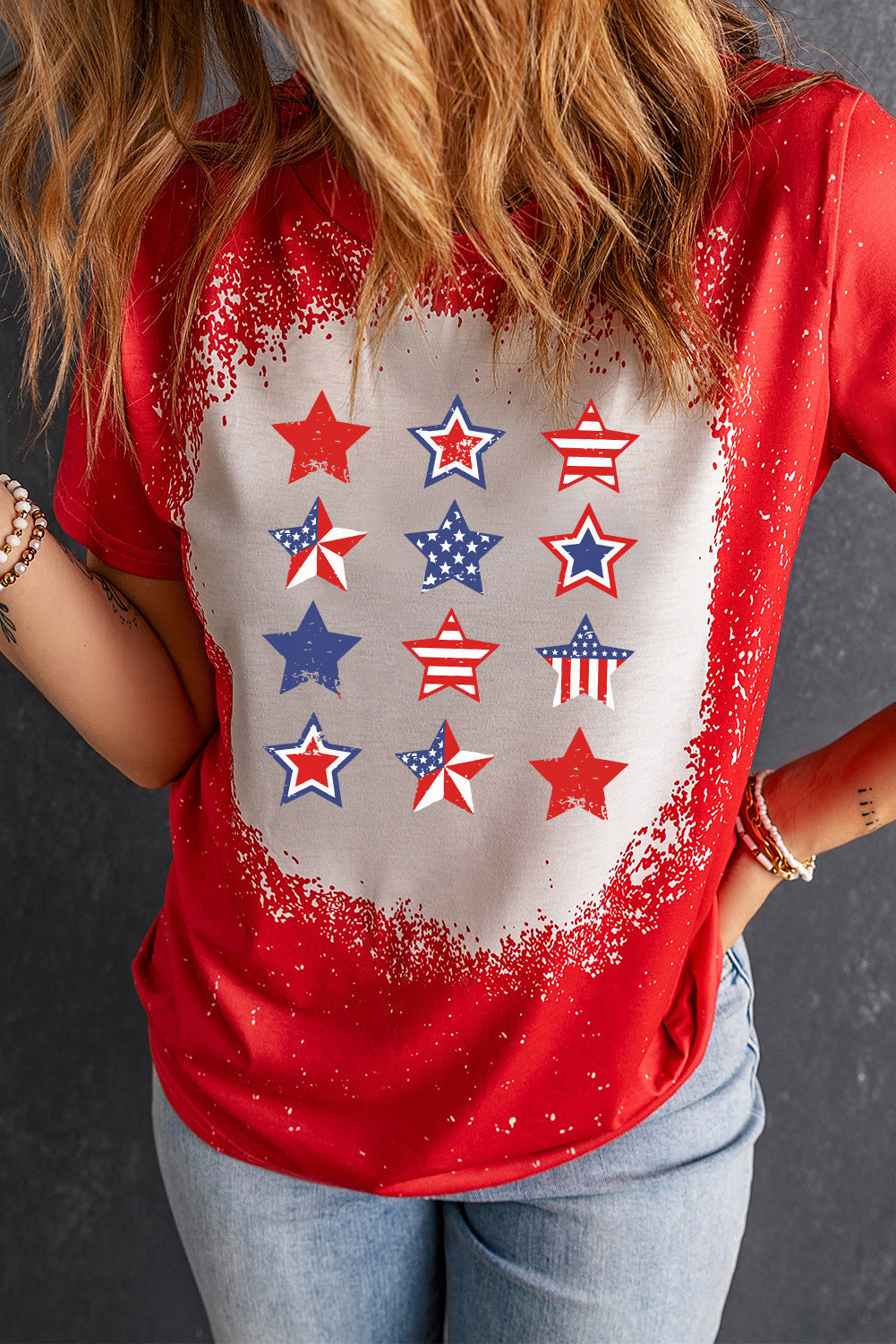 American Flag Stars Bleached Print Short Sleeve T Shirt