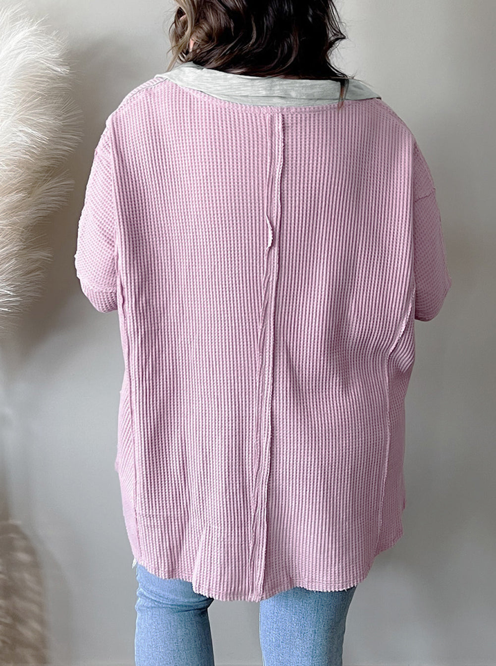 Plus Size Exposed Seam Waffle Knit Top