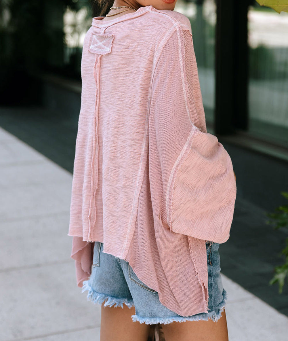 Splicing Long Sleeve Pocketed Oversized Top