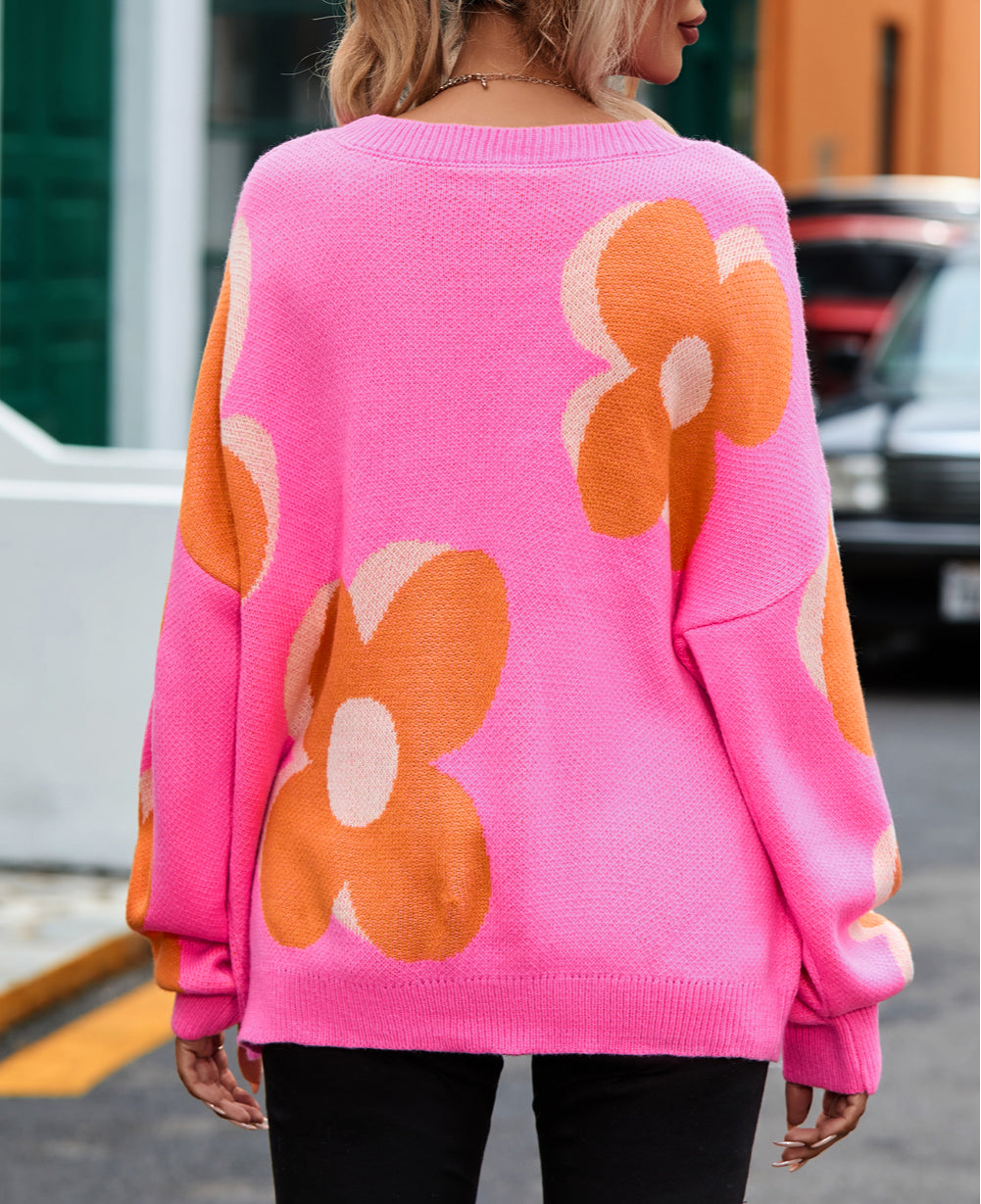 Flower Pattern Slouchy Sweater