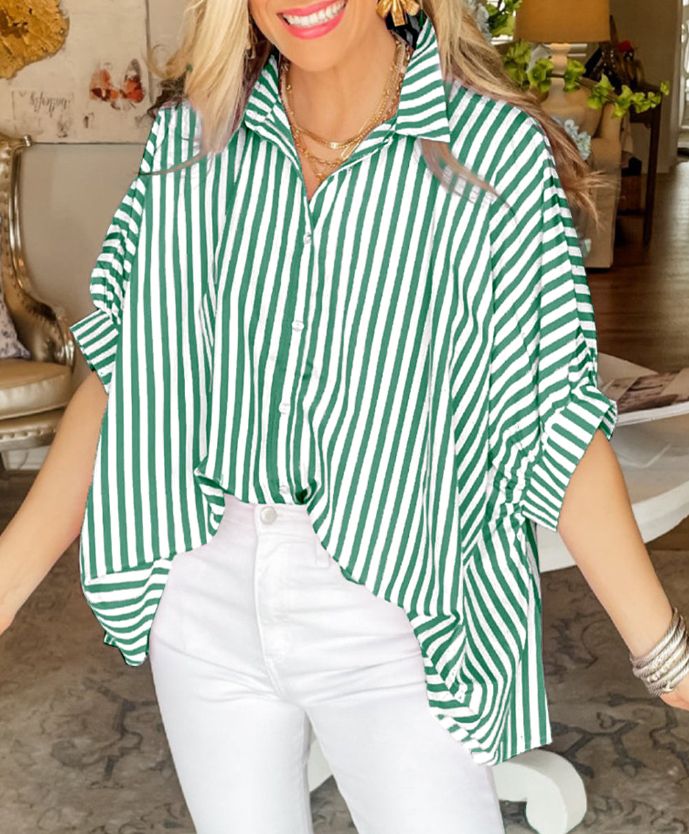 Stripe Dolman Sleeve Oversize Shirt