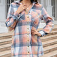 Plaid Roll-tab Sleeve Side Slit Shirt Dress