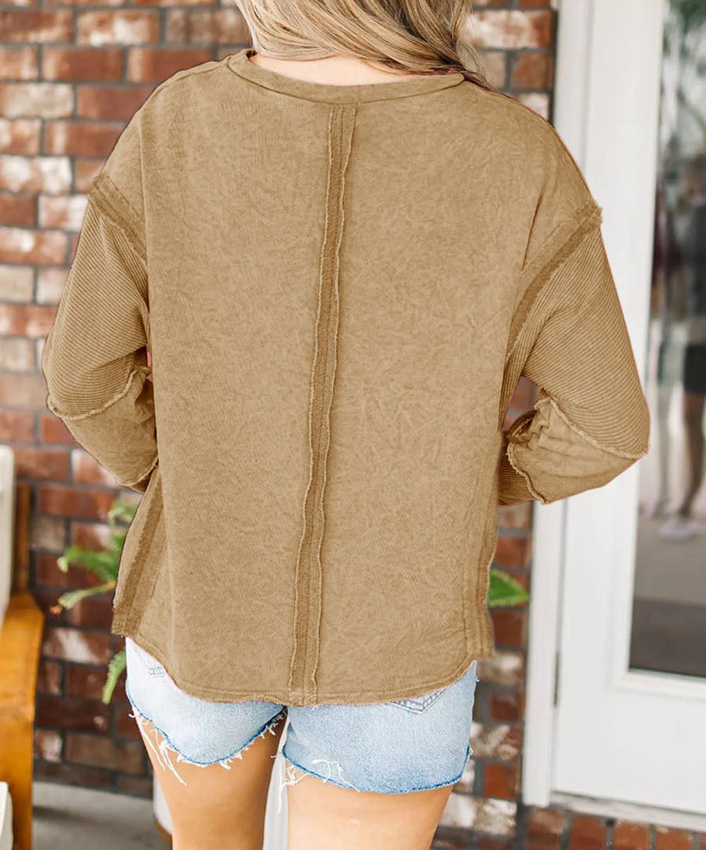 Exposed Seamed High Low Raw Edge Sweatshirt