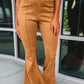 Exposed Seam Flare Suede Pants with Pockets