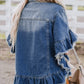 Raw Edge Ruffled Short Sleeve Denim Jacket