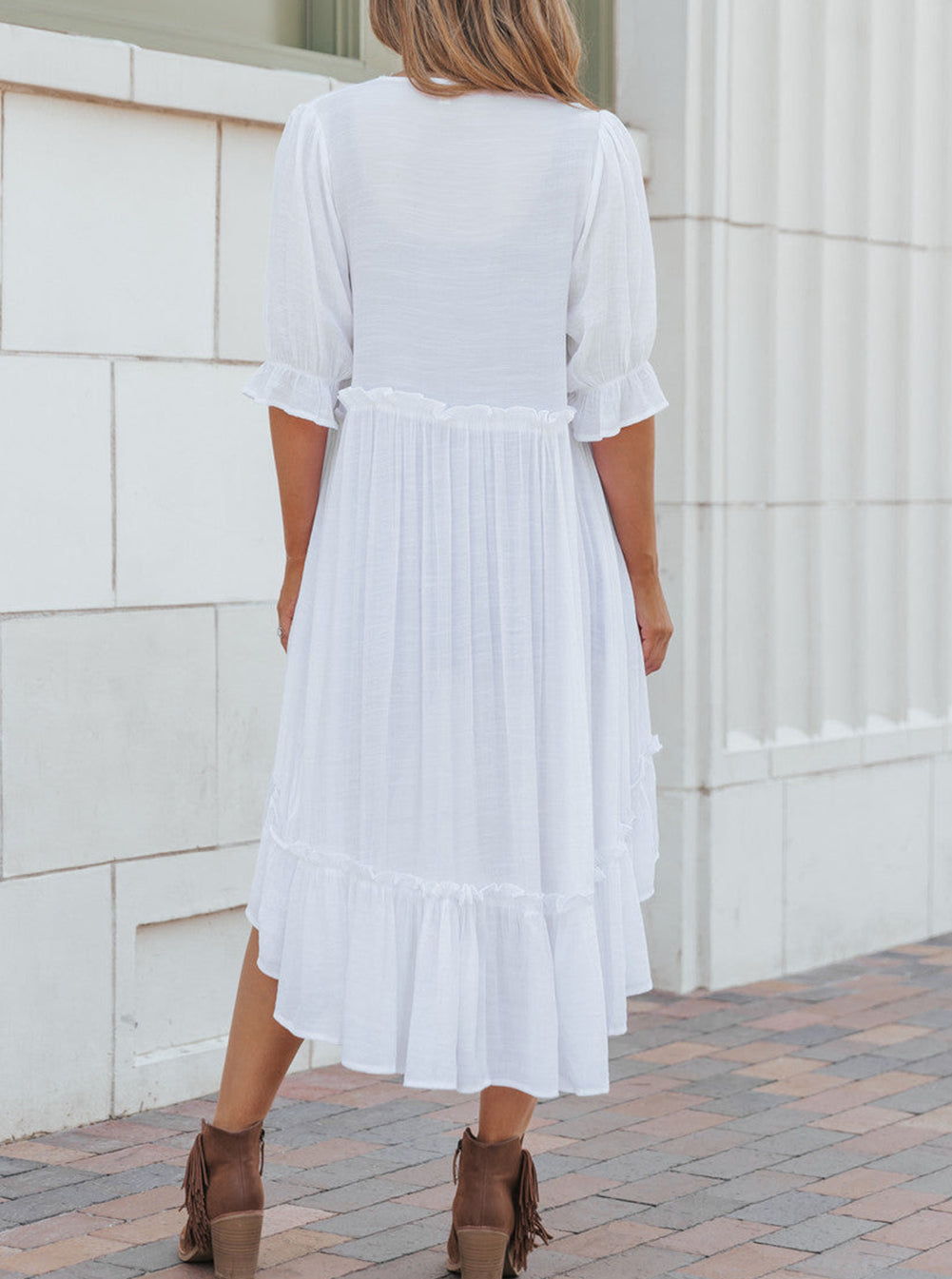 Half Sleeve Ruffled High Low Kimono