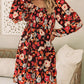 Smocked High Waist Long Sleeve Floral Dress
