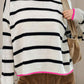 Stripe Color Contrast Drop Shoulder Crew Neck Sweater