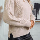 Solid Color Cable Knit High Neck Drop Shoulder Sweater