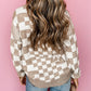Checkered Print Drop Shoulder Round Neck Sweater