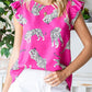 Tiger Pattern Flutter Sleeve Crew Neck Blouse