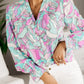 Floral Printed Ruffle Lapel V Neck Shirt