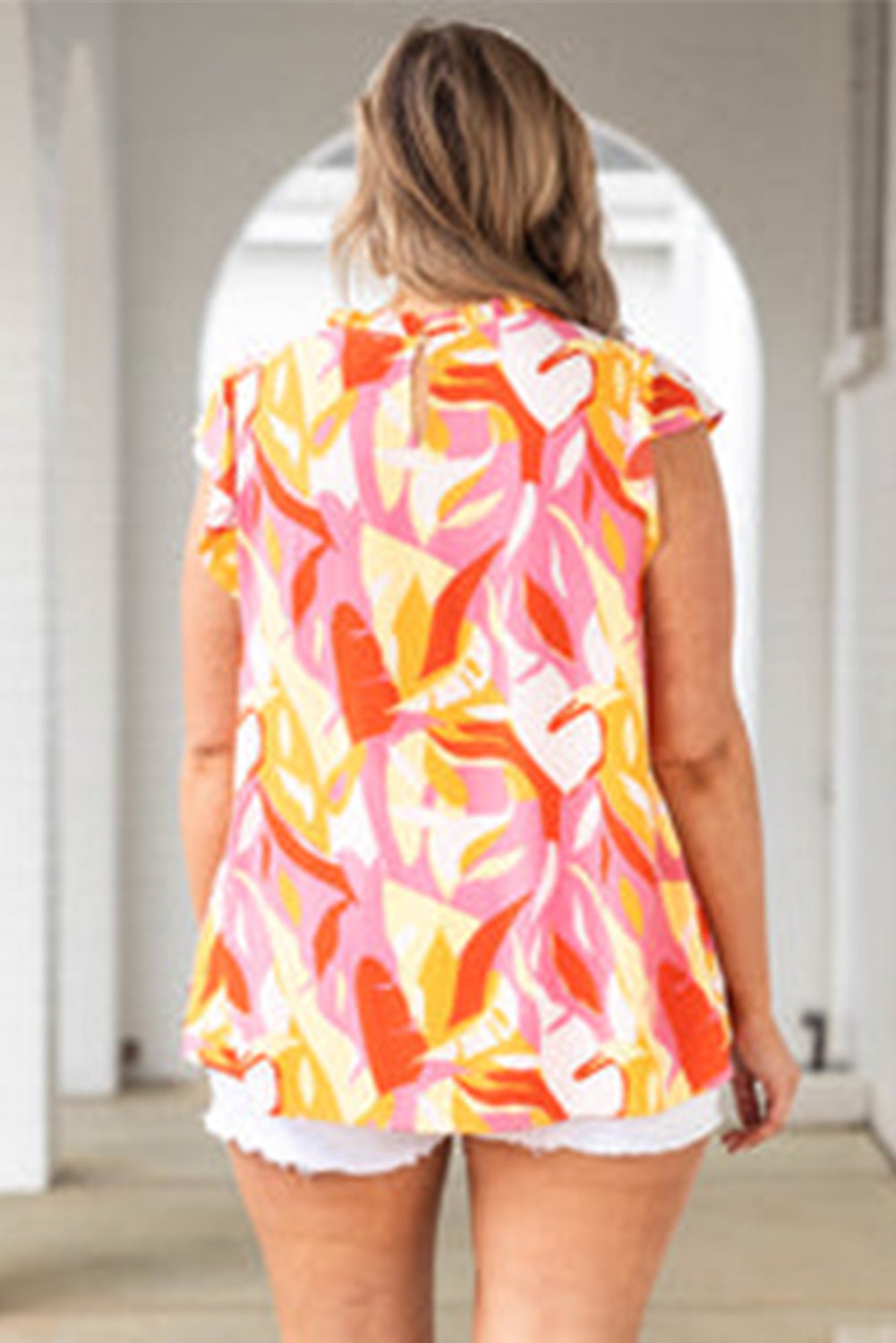 Abstract Print Floral Embroidered Plus Size Blouse