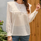 Hollowed Long Sleeve Round Neck Ruffled Blouse