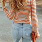 Striped Print Textured Knit Long Sleeve Tee