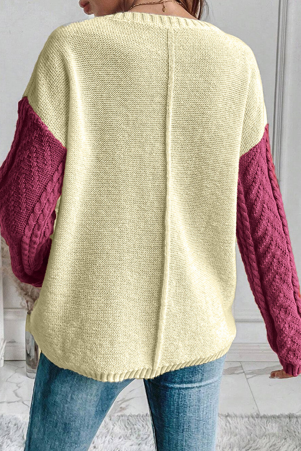 Tan Colorblock Patched Pocket Drop Shoulder Sweater