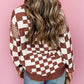 Checkered Print Drop Shoulder Round Neck Sweater