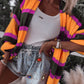 Striped Colorblock Drop Shoulder Slouchy Cardigan