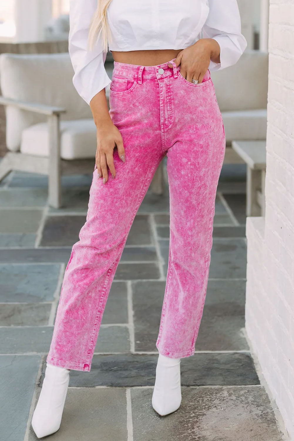 Mid-Waist Pocketed Button Casual Jeans