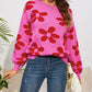 Big Flower Knit Ribbed Trim Sweater