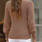 Braided Notched V Neckline Puff Sleeve Knitted Sweater