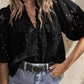 Flower Embroidered Hollow-out Puff Sleeve Blouse
