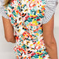 Floral Print Striped Ruffled Sleeve Blouse