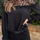 Leopard Mesh Splicing Ruffle Long Sleeve Blouse