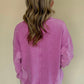 Solid Color Notched Neck Drop Shoulder Sweatshirt