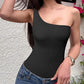 Ribbed Knit One Shoulder Sports Bodysuit