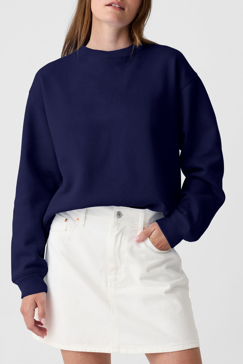 Solid Fleece Lined Drop Shoulder Terry Sweatshirt