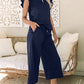Textured Flutter Sleeve Top Wide Leg Pants Set