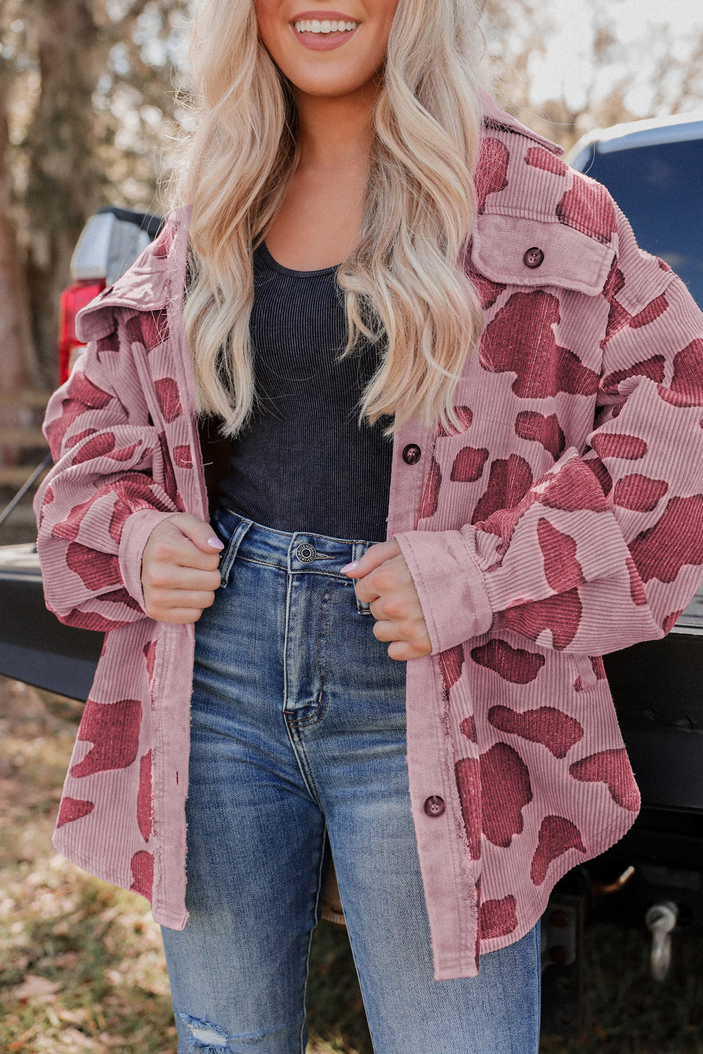 Cow Spots Printed Corduroy Shacket