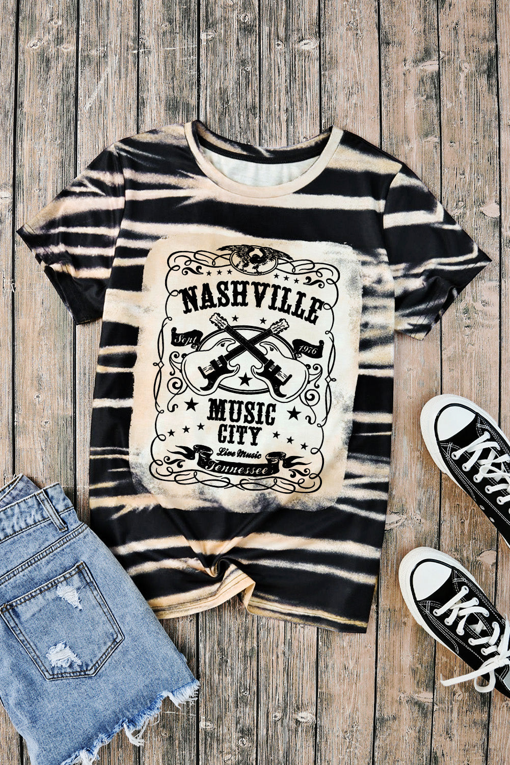 Tie-Dye Bleach NASHVILLE MUSIC CITY Graphic Tee