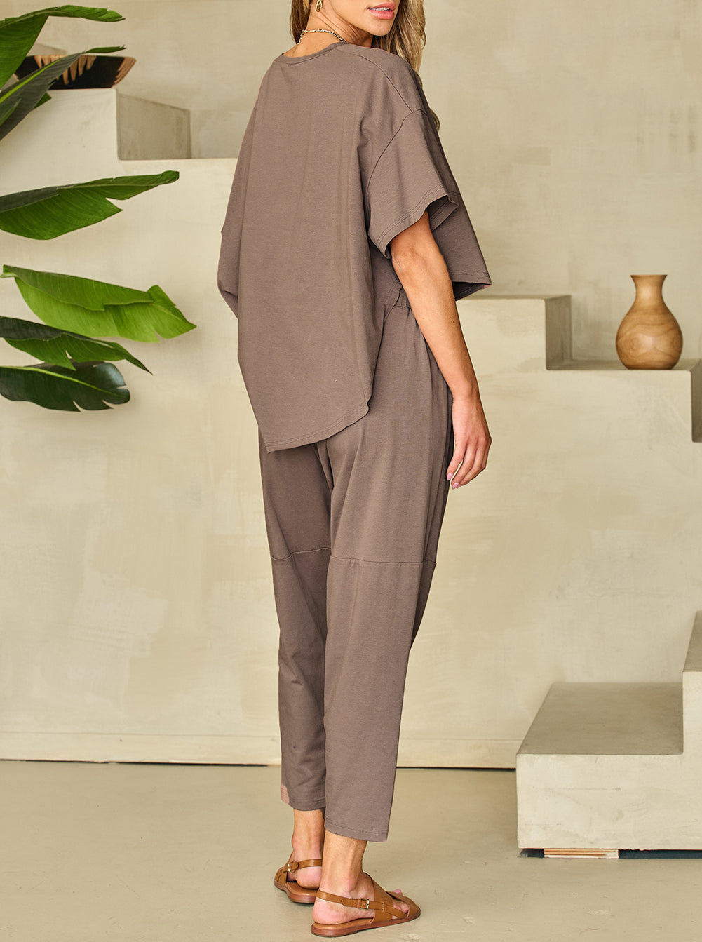 High Low Boxy Fit Tee and Crop Pants Set