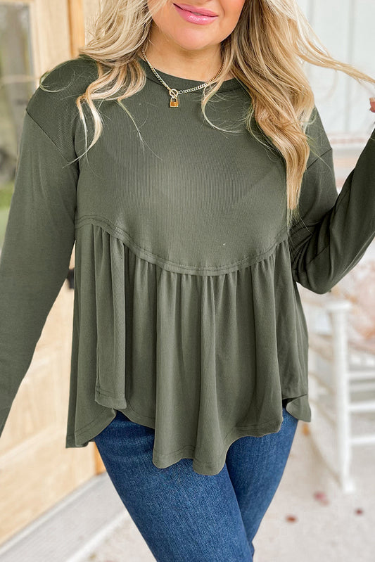 Plus Size Thermal Knitted Babydoll Flare Top