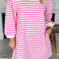 Stripe Round Neck Puff Sleeve Pocketed Shift Dress